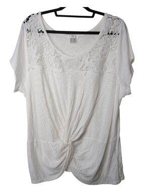 Venus White Lace Yoke Twist-Front Women’s Top